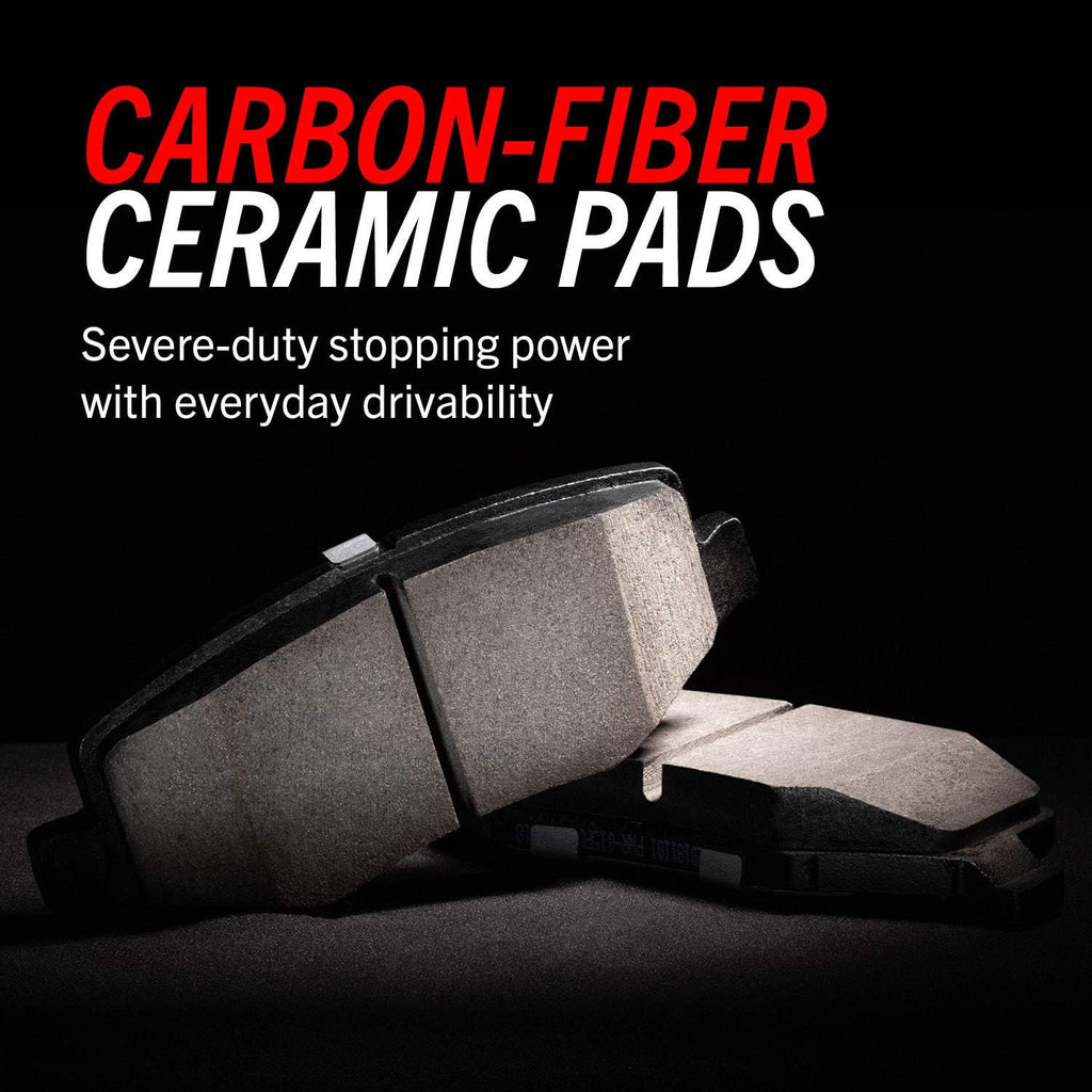 Front and Rear Carbon Fiber Brake Pads with Drilled & Slotted Brake Rotors Kit J7525
