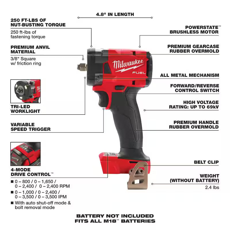 18V Lithium-Ion Brushless Cordless Compact Impact Wrench J536