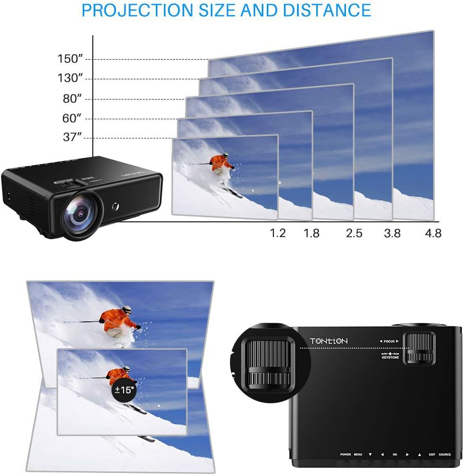Video Projector with HDMI Cable, Support 1080P/TV/VGA/USB/AV/Laptop/Phone U100