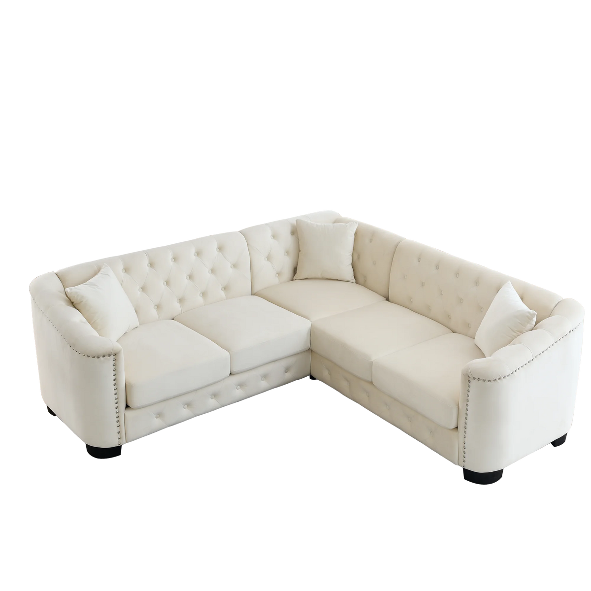 Beige Velvet 5-Seater Corner Sofa with 3 Cushions P505