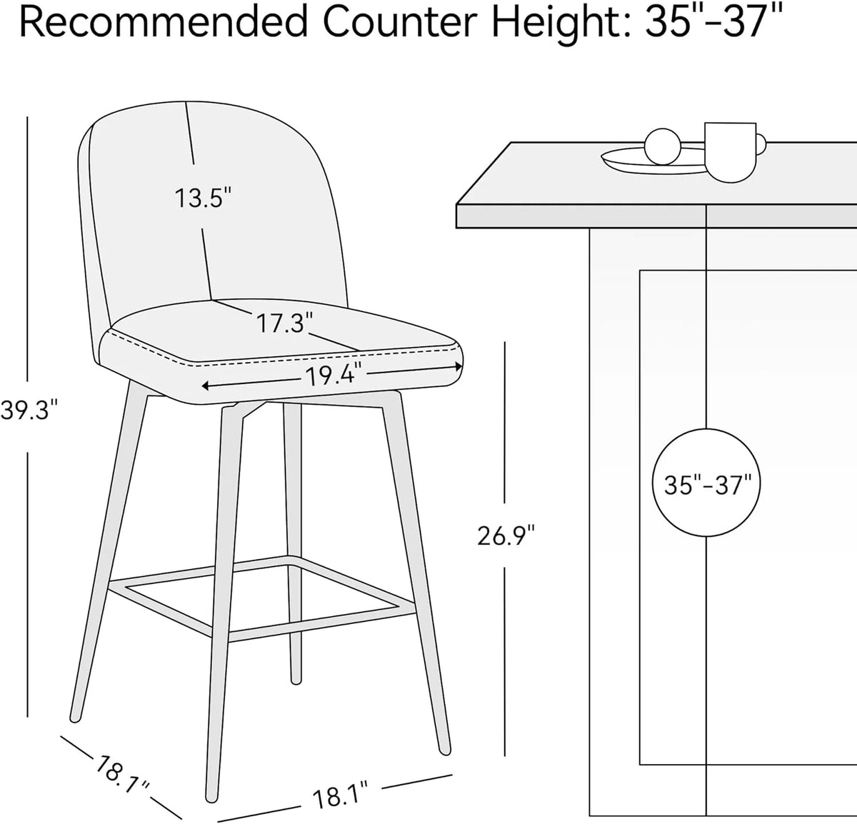 26 Inch Upholstered Swivel Bar Stools Set of 2 with Back and Metal Legs H574665