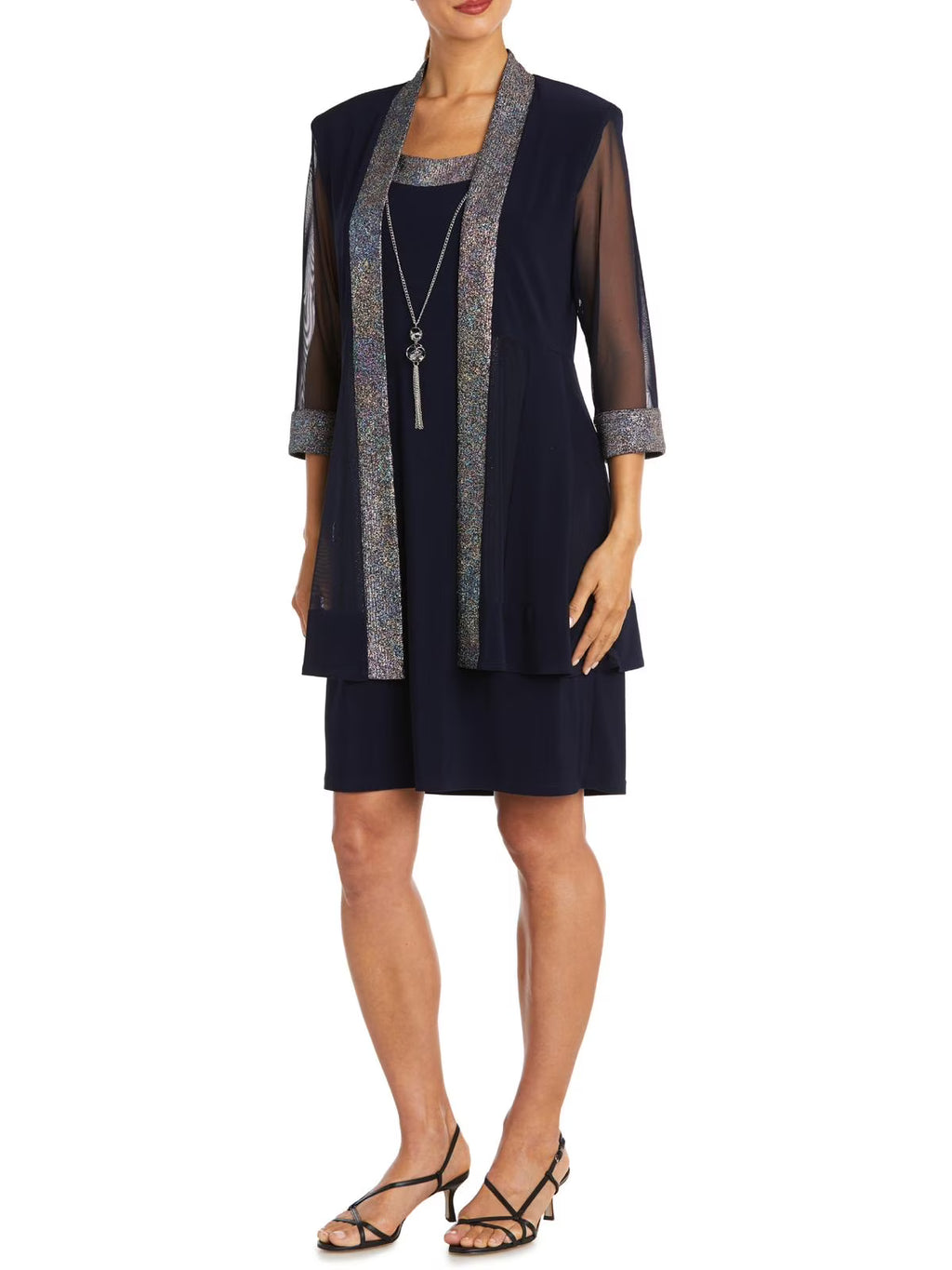 2 Piece Foil Knit Sleeveless Knee-Length Dress with Jacket T13311
