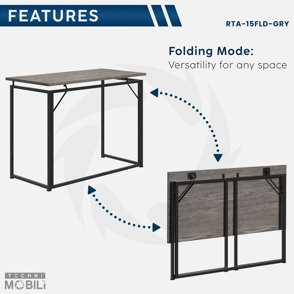 40" W Folding Computer Desk, Grey N97178