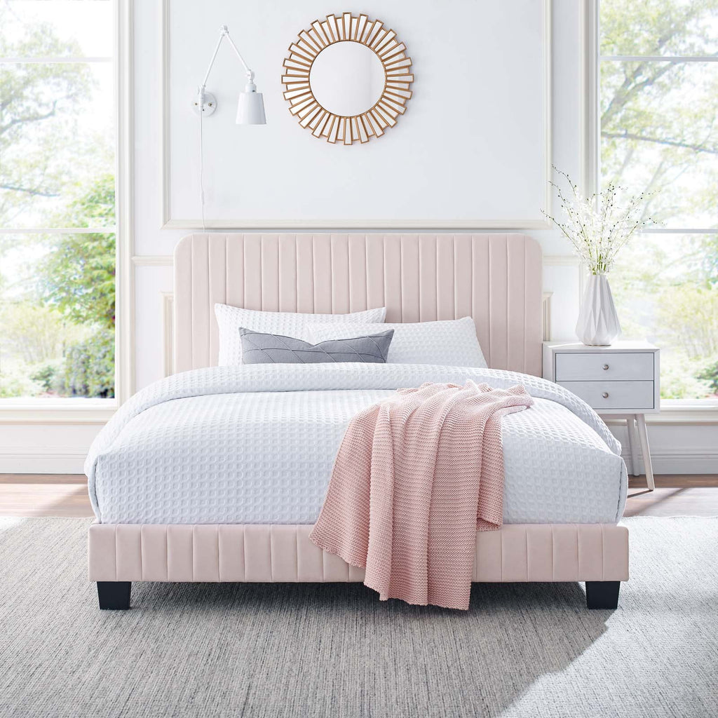 Pink Channel Tufted Performance Velvet King Platform Bed O37010