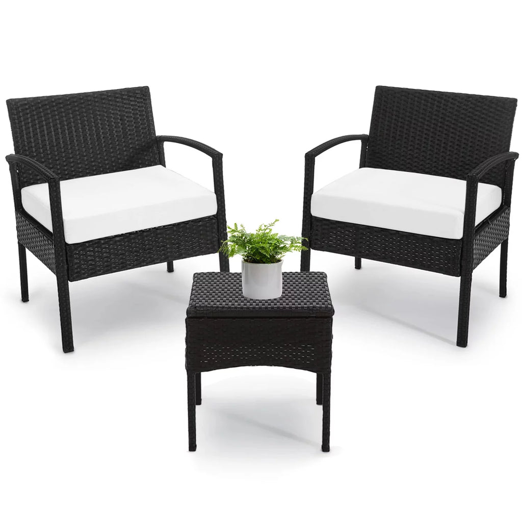 3 Piece Rattan Bistro Set with Side Table and Cushions N942099