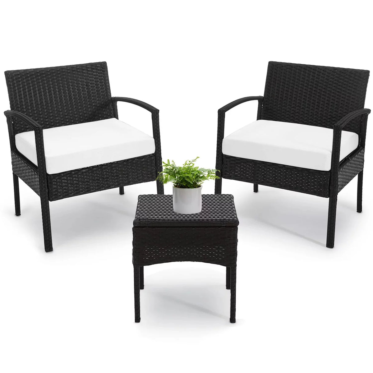 3 Piece Rattan Bistro Set with Side Table and Cushions N942099