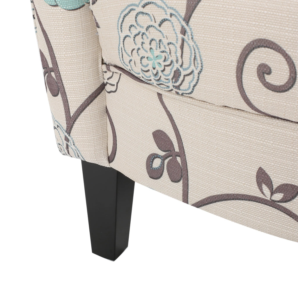White and Blue Floral Fabric Club Chair L67384
