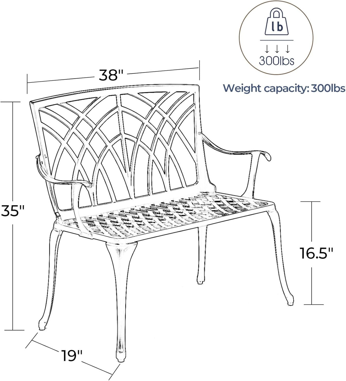 Black Cast Aluminum 2-Person Patio Bench U5758