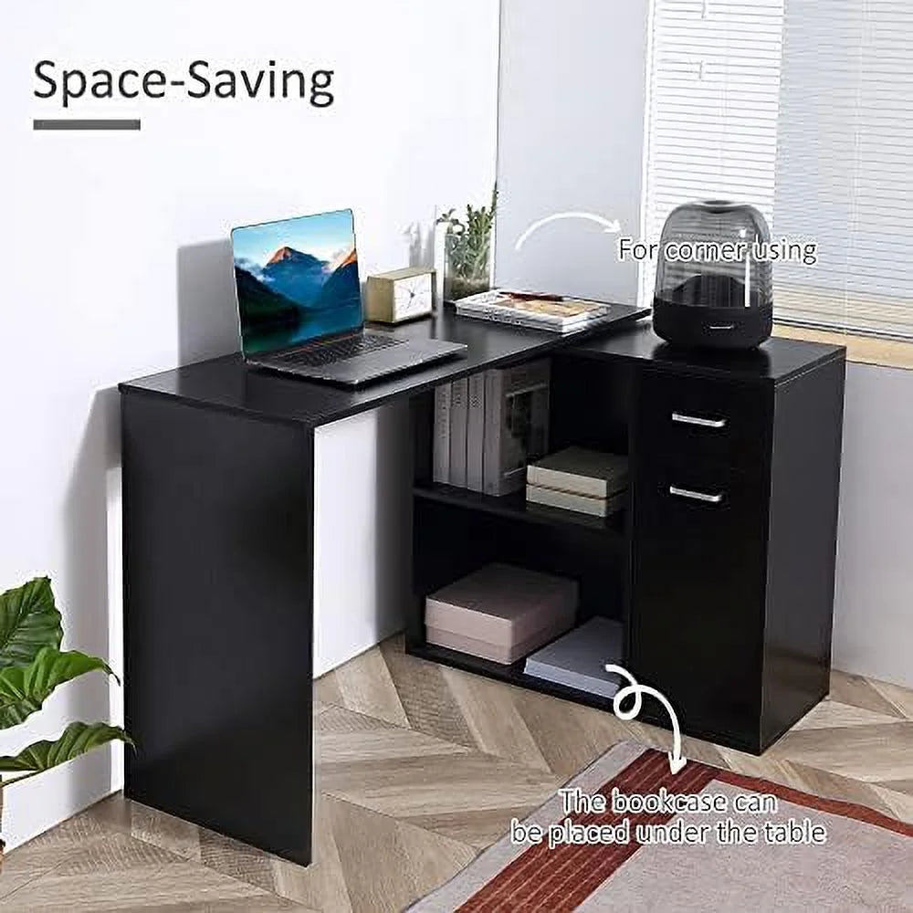 L Shaped Computer Desk with Shelves Drawer and Cabinet White M30665