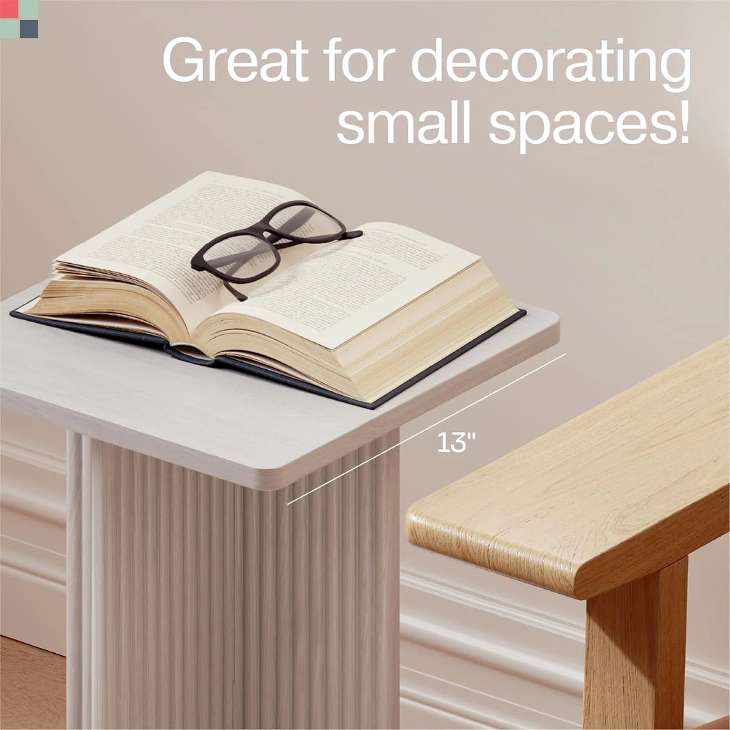 Fluted Accent Side Table with Solid Oak Base S6192