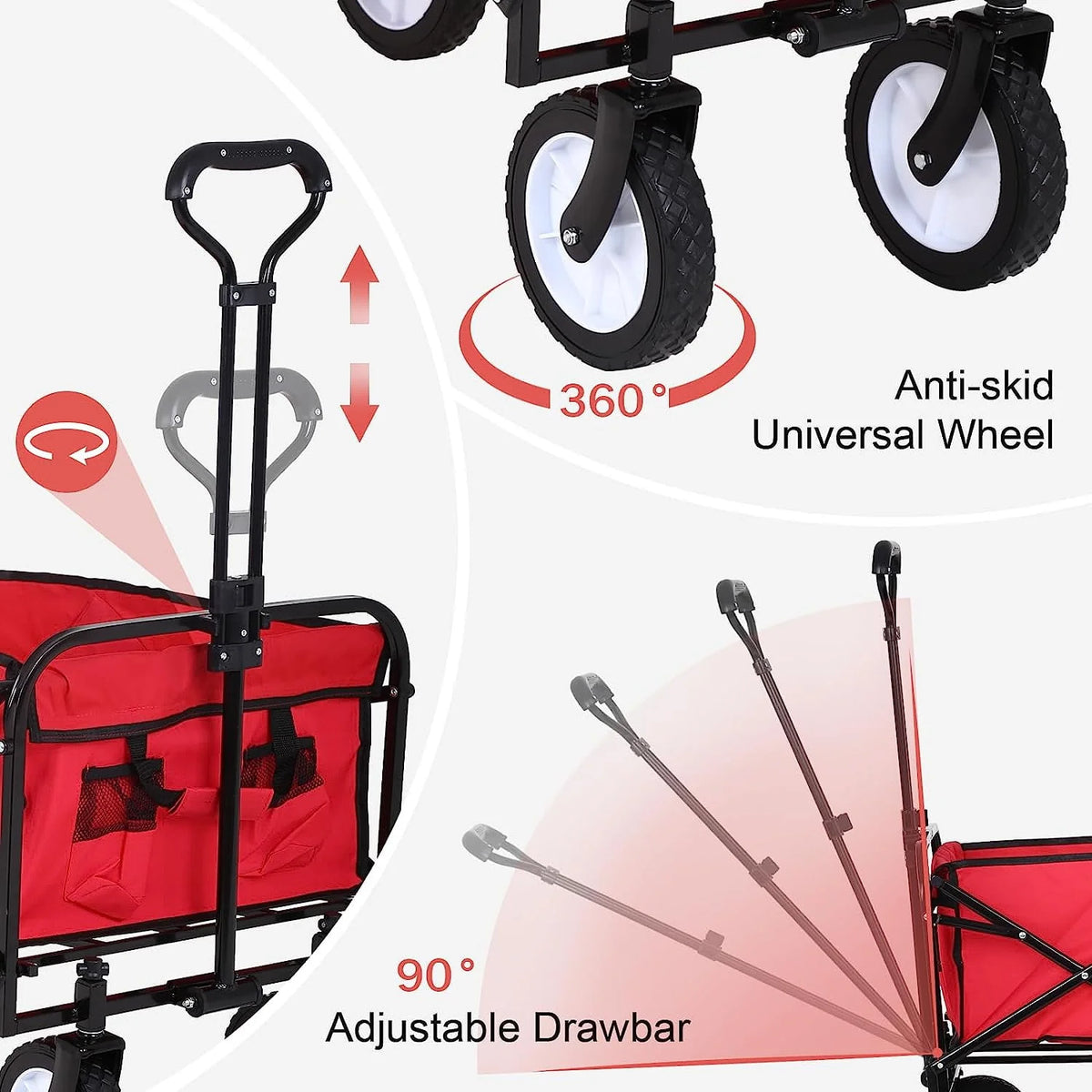 Collapsible Folding Wagon Cart with Side Pocket, Gray U6183