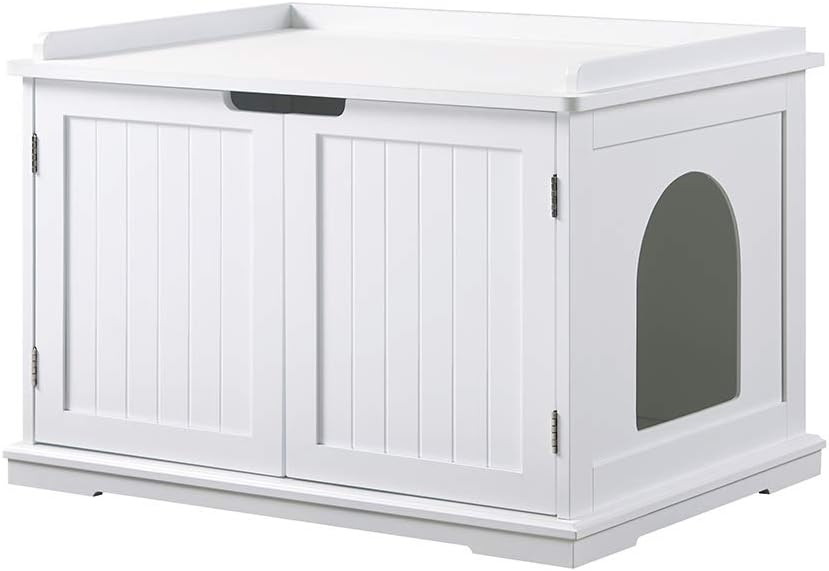 Gray Wooden Cat Litter Box Cover Storage Bench H321