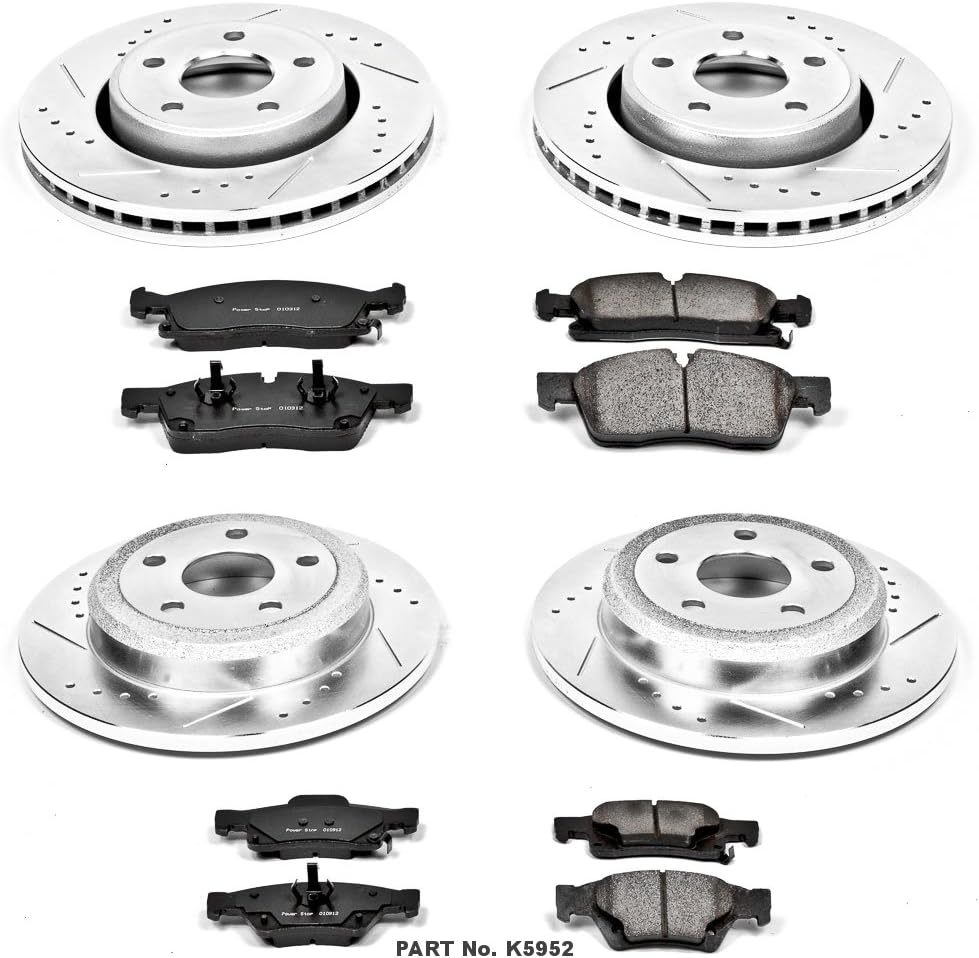 Front and Rear Carbon Fiber Brake Pads with Drilled & Slotted Brake Rotors Kit S4774