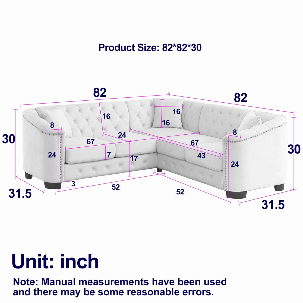 Beige Velvet 5-Seater Corner Sofa with 3 Cushions P505