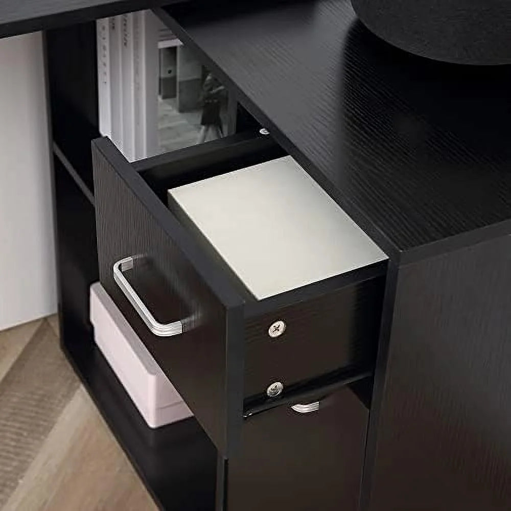 L Shaped Computer Desk with Shelves Drawer and Cabinet White M30665