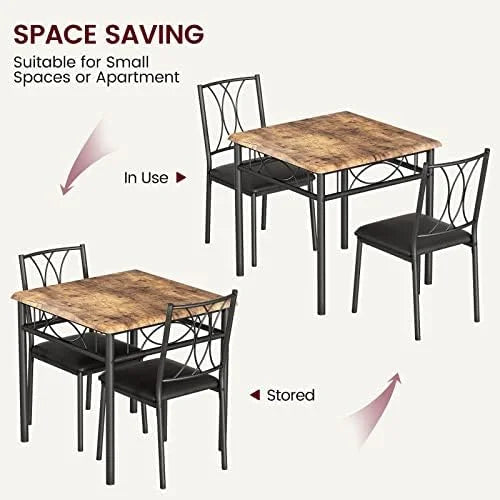 Kitchen Table Set with 2 Upholstered Benches Metal and Wood Rectangular Table Set I452680